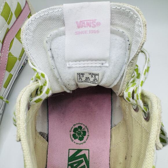 Vans X EM Holiday SK8-HI Pink Green Womens Sneakers 9.5 Checkerboard Preppy - Picture 8 of 11